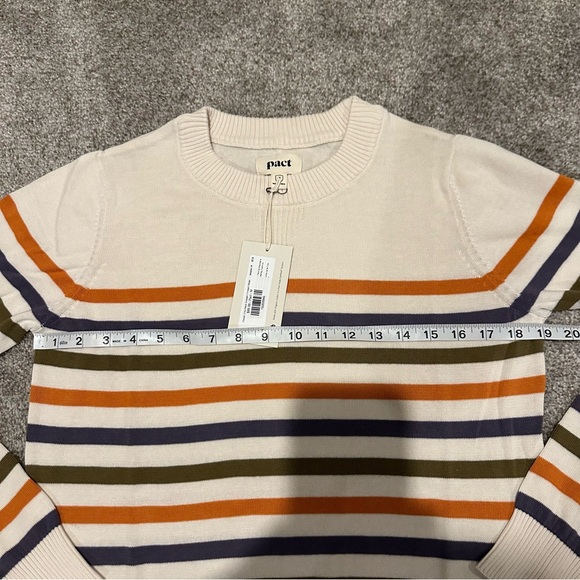 NWT Pact 100% Organic Cotton Classic Fine Knit Crew Neck Stripe Pullover Sweater - Picture 11 of 11